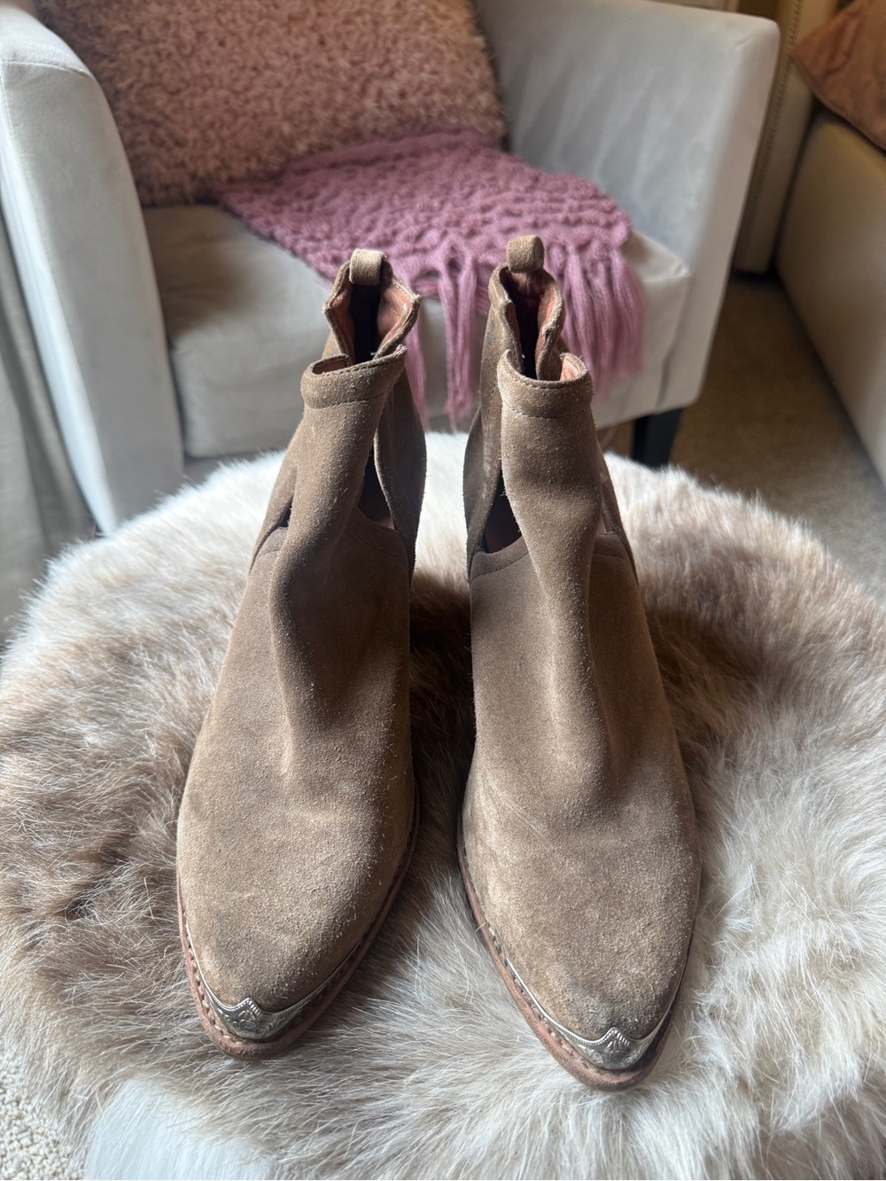 Jeffrey Campbell Brown Suede Cutout Pointed Toe Ankle Booties
